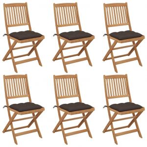 Prolenta Premium - Chaises Pliables De Jardin Lot De 6 Avec Coussins Bois D'acacia - Neuf