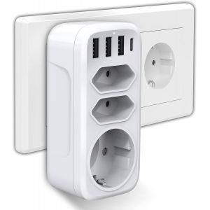 Prise USB Multiple,Prise Murale Electrique 7 en 1 Chargeur USB Multiprises avec 1 Sortie AC,2 Prise Euro,3 Ports USB et 1 Type-C Port,Prise USB Secteur Multiple pour Bureau Domicile - Neuf