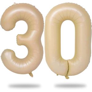 Grands Ballons Vert Sauge En Forme De Chiffre 30 ¿ 101,6 Cm ¿ Feuille D'Aluminium Olive 3 & 0 ¿ Auto-Gonflant ¿ Ballons Décoratifs De Fête Pour Femme ¿ 101,6 Cm - Neuf