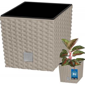 ERYI-® Pot De Fleur Carré De 6,8L Avec Insert | Pot En Plastique Couleur Moka | Pot Intérieur | Pot De Jardin À Texture De Rotin | Avec Cache-Pot Extérieur | Pot De Fleur Rectangulaire - Neuf