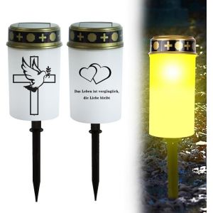 Kalsw-2 Pièces Lanterne Funéraire Solaire,11,5x6,6 Cm Lumière Funéraire Led,Bougies De Cimetière D'extérieur Étanches,Bougie Funéraire Solaire Avec Capteur De Lumière Et Piquet De Terre (Blanc) - Neuf