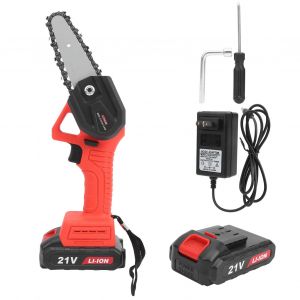 XYONG Mini tronconneuse electrique sans fil, portable, batterie au lithium, 600 W, usage domestique, 10 cm, prise americaine, AC 100-240 V, une batterie, un chargeur - Neuf