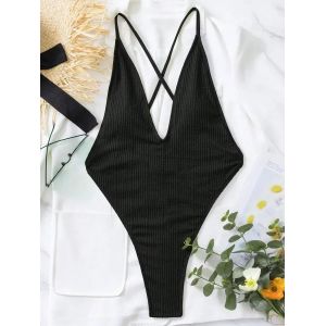 Maillot De Bain Une Pièce Ultra-Mince Et Froncé Pour Femme, Dos Nu Croisé, Taille Haute - Neuf
