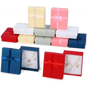 Jexnovashop-Ecrin Bijoux Cadeau En Papier (Lot De 12) - 8,5 X 6,5 X 2,5 Cm - 6 Couleurs - Bo&icirc;te-Cadeau De Bague, Boucles D&iquest;Oreilles, Colliers Et Bracelets En Carton Avec Inserts En Mousse - Neuf