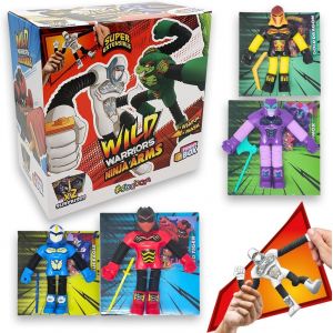 ERYI-, Funny Box Wild Warriors Ninja Arms, Jeux Pour Enfants Kiosques À Journaux, Robot Jouet Avec Masques Et Armes Interchangeables, Jouets Guerriers Ninja, Bras Et Jambes Extensible 25 Cm, Pack 2 - Neuf