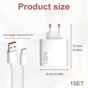 120w Chargeur Xiaomi Charge Rapide,Chargeur 120w,Chargéur Rapide Et 1m 6a Type C Cable Mi Turbo,Pour Xiaomi 14 13 12 12t 12s Pro Lite Redmi Note K60 K50 12 11 Pro Plus - Neuf