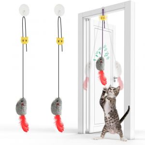 Jouet Chat Interieur, Lot De 2 Suspendue Souris Jouet Chat Interactif Avec Couineur Et Ueue De Plume, Aucune Pile N&eacute;cessaire, Jouet Chaton, Chat Accessoire, Jeux Chat, Jouets En Peluche - Neuf