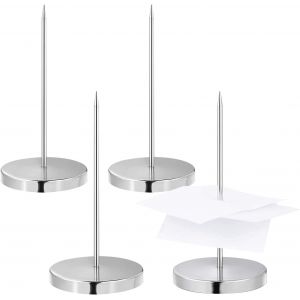 JEXNOVASHOP-4 pcs Pique-Note en M&eacute;tal, Facture Aiguille avec Rond Support Base, Porte-M&eacute;mo Pique-Fiches Porte M&eacute;mo Pour Factures Porte-Tickets de Restaurant Cuisine R&eacute;ception H&ocirc;tel Accessoires (Argen - Neuf