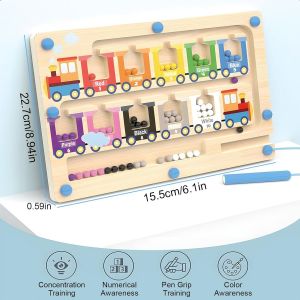 Montessori Games 2 3 4 Years, Magnetic Maze Game from Educational Game 2 3 4 Years,for Children Wooden Toy Colours and Numbers Educational Games Gift (Train) - Neuf