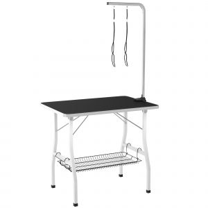Table De Toilettage Pliante Pour Chien - Bras R&eacute;glable 2 Harnais, &Eacute;tag&egrave;re - Max. 40 Kg - Acier Inox Noir - Neuf