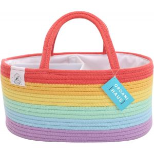Panier Rangement En Corde, Panier Rangement Bébés, Panier A Couches Bebe, Panier De Puériculture Et Cadeaux Nouveau Nés, Panier Organ Ur Bébé Avec Poignées, Arc-En-Ciel - Neuf