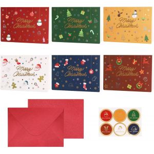 CHECARZHN--NO1-Lot De 18 Cartes De Noël, Cartes De V?ux De Noël Pliées Avec Enveloppes ¿ 6 Motifs, Cartes Pliées 165 X 115 Mm ¿ Carte De V?ux Simple Et Élégante Pour La Famille, Les Amis Et Les Affai - Neuf