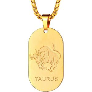 Trahoo-Collier Signe Astrologique Or Homme Femme Acier Inoxydable,Pendentif Plaque Militaire Zodiaque Avec Chaîne Réglable - Neuf