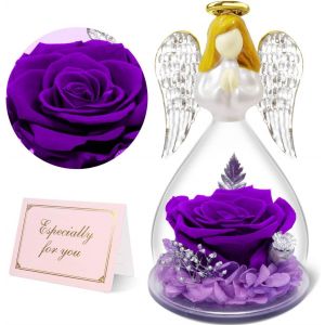 Cadeau Femme Noel Rose Eternelle Ange Figurine en Verre Cadeau Maman Noel Fleur Eternelle,Ange D&eacute;coration Noel,Idee Cadeau Femme,Ange Gardien Cadeau Mamie,Cadeau Anniversaire Femme,Vraie Rose - Neuf