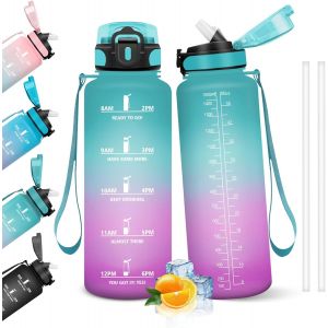 Eryi-Gourde, 1.5l Bouteille, Gourde Sport Avec Paille, Gourde Motivation Avec Marqueur De Temps, Bouteille D'eau, Étanche, Bouteille D'eau Pour Randonnée, Camping, Fitness, Cyclisme - Neuf
