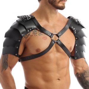 Trahoo-Armure D'épaule En Cuir Pu Médiéval Harnais Corps Poitrine Homme Shoulder Armure Cosplay Guerrier Viking Chevalier Larp Épaulette Réglable Steampunk Gothique Costume Halloween Deguisement - Neuf
