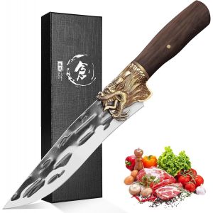High Quality Kitchen Knife Suitable For Cutting Meat Fish And Vegetables Chef Knife With Rosewood Handle And Fingerschutz Gift For Men.[R61] - Neuf
