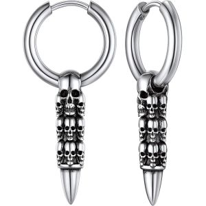Boucle D'oreille Tete De Mort Clou D Oreille Cr&acirc;ne Homme Punk Gar&ccedil;on Femme Pendentif Fant&ocirc;me Acier Cr&eacute;ole Fille[Argent/Dor&eacute;/Noir-Celtique] Bijoux Cadeau Halloween Mariage No&euml;l - Neuf