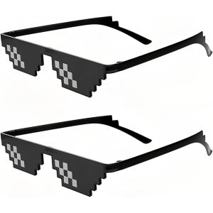 Kalanka-2 Pi&egrave;ces Thug Life Lunettes De Soleil, Lunettes De Mosa&iuml;que Pixel, Lunette Pixelles Noires, Lunette De Soleil Pixels Pour D&eacute;coration De Vacances De F&ecirc;te - Neuf