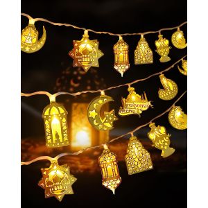 KAL-Guirlande Lumineuse Ramadan, Décorations Ramadan Guirlande Lumineuse Eid Al Adha, 1,5 M 10 Led Guirlande Lumineuse Lune Étoile Lanterne Lampe Mubarak Guirlande Lumineuse Ramadan Décoration Pour - Neuf