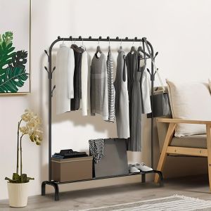 Portant &agrave; v&ecirc;tements - porte-manteau autoportant, s&eacute;choir &agrave; v&ecirc;tements, rail &agrave; v&ecirc;tements en m&eacute;tal pour chambre avec &eacute;tag&egrave;re de rangement inf&eacute;rieure, porte-chaussures, porte-manteau pour chambre 146 x 110 x 40 cm (Noir) - Neuf