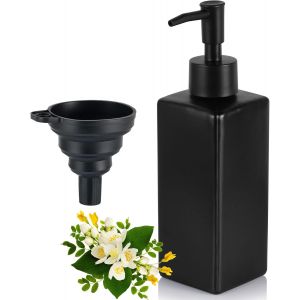KAL-Distributeur Savon Noir Mat, 350Ml Bouteille Liquide Vaisselle, Carré Distributeur De Savon En Verre, Avec Palettes, Étiquettes Pour La Cuisine Et La Douche - Neuf