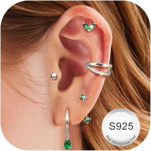 Kal-Paires Boucles D'oreilles Femme Argent 925 Plaquée Or 14k Créoles Argent Boucles D'oreilles Zircon Piercing Oreille Cartilage Petites Boucles D'oreilles Femme Or Pour Piercings Multiples - Neuf