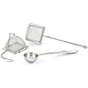 Kalanka-, Ensemble De 2 Infuseurs Et 1 Cuillère À Thé - Acier Inoxydable, Passoire À Thé - Infuseur À Thé Carré, Infuseur À Thé Triangle Et Cuillère À Thé Parfaite - Théière Durable - Neuf