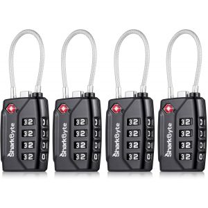 nzqaf-Lot de 4 cadenas à combinaison approuvés par la TSA ¿ Cadenas de sécurité à combinaison de voyage à 4 cadrans en fil de câble flexible pour valises, serrures à bagages, valise, sac de - Neuf