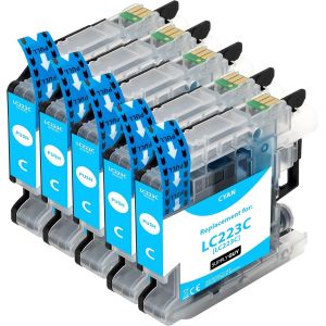 5 Cartouches d'encre Compatible avec Brother LC223 Cyan pour MFC-J5320DW MFC-J5620DW MFC-J4420dw MFC-J480DW DCP-J4120DW DCP-J562DW et Plus (Voir Page Produit) - Neuf