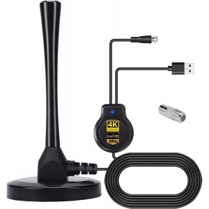 [2021 Neuf Version] Antenne TV Int&eacute;rieur Puissante, Antenne TNT Int&eacute;rieure Signal Amplificateur Booster, Soutenir TV HD 4K 1080P VHF UHF FM - Neuf