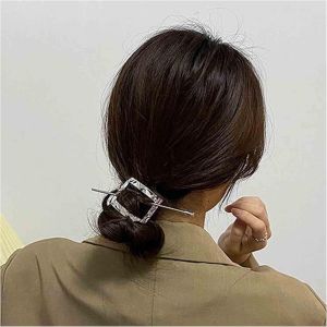 Barrette &Agrave; Cheveux G&eacute;om&eacute;trique En M&eacute;tal Argent&eacute; - Vintage - En Alliage - Pour Chignon - Accessoire D&eacute;coratif Pour Femmes Et Filles (Carr&eacute; Argent&eacute;) - Neuf