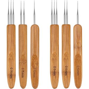 Mevronisshop-6 Pi&egrave;ces Aiguilles &Agrave; Crochet Dreadlock 0.5 Mm Et 0.75 Mm, Outil Pour Locks Et Cheveux, Manche En Bambou Pour Tresse Artisanat Making - Neuf