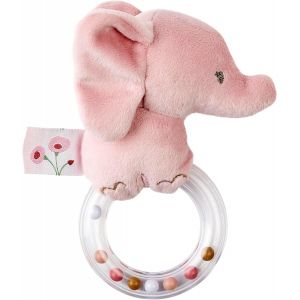 Ulteronixshop-Hochet En Peluche Avec Anneau En Silicone, &Eacute;l&eacute;phant, Env. 15 Cm, 100% Polyester, Fan De Fan, Vieux Rose - Neuf