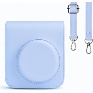 Housse pour Instax Mini 12-Étui de Protection en Cuir PU pour Appareil Photo Instantané Fujifilm Instax Mini 12-Étui Amovible avec Bandoulière-Bleu - Neuf