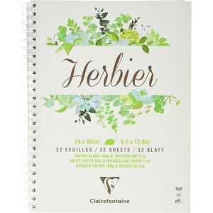 Eryi-975180c Cahier Spiralé Herbier - 32 Feuilles Papier Dessin Blanc Et Intercalaires Souples - 24x32 Cm 180g - Idéal Pour Conserver Feuilles, Fleurs Et Plantes Séchées - Neuf