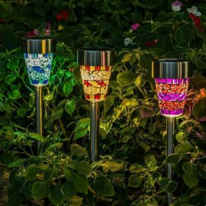 Lot de 3 lampes solaires mosa&iuml;ques &agrave; piquer pour d&eacute;corer all&eacute;es et terrasses. - Neuf