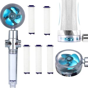Pommeau de Douche Anti Calcaire Economie Deau,Douchette,Pommeau de Douche Helice Haute Pression Pivotant à 360 °,Filtre à Trois Niveaux Système de Filtrage avec,5 Coton PP Remplaçable (bleu) - Neuf
