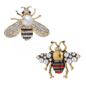 Lot De 2 Broches En Strass Et Perles, Broche Abeille, Pendentif/Broche Abeille, Broches Insectes En Cristal Tendance - Neuf