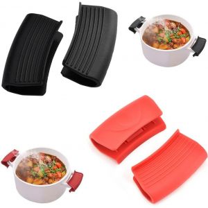 Jexnovashop-2 Paires De Poign&eacute;es En Silicone Pour Casseroles, Antid&eacute;rapants, R&eacute;sistants &Agrave; La Chaleur, Poignee Amovible Universelle Silicone D'assistance,Manchons De Poign&eacute;e En Silicone (Noir, Gris) - Neuf