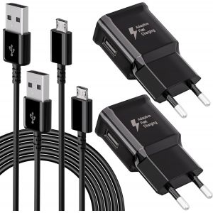 2-Pack Usb Male Charger Fast Charger Power Supply With 1.5 M Micro Usb Cable For Samsung Galaxy S7 S6 Edge S5 S4 S3 S2 A03 A7 A9 A10 J8 J7 J6 J5 J3, Tab 4, Tab S2, Android Smartphone - Neuf