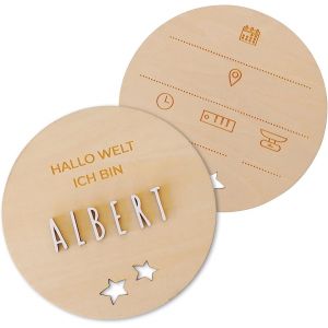 Trahoo-&reg; Cadeau Naissance B&eacute;b&eacute; Personnalis&eacute;. Plaque Bois 12 Cm Avec &Eacute;toiles Ou Coeurs, &laquo; Hello World &raquo; Et Pr&eacute;nom. Coffret Cadeau B&eacute;b&eacute; Personnalis&eacute; Fille Ou Gar&ccedil;on Avec Lettres Autocollantes - Neuf