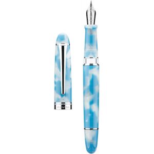 Kalhj-Stylo Plume P50 En Résine Bleu Ciel,Pointe Fine,Bordure Argentée,Coffret Cadeau Inclus - Neuf