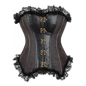 Gothique Spirale Acier Os Corset Top Pour Femmes Steampunk Jacquard Pirate Faux Cuir Basque Cosplay Halloween Costume - Neuf