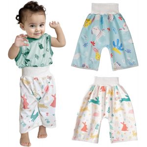 Chenquansarl-Culotte Apprentis Propret&eacute; B&eacute;b&eacute;, Lot De 2 Pantalon De Couche Fille Lavable R&eacute;utilisable Impermeable Absorbant Et Anti-Fuites Coton Culotte De Nuit Lapin Licorne Pour Enfant 0-4 Ans, M - Neuf