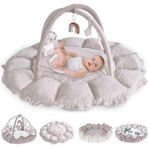 Tapis D'eveil B&eacute;b&eacute; Doux Gym Centre Arche De Jeu Avec Jouets Peluches Amovibles Pour B&eacute;b&eacute; De 0 Mois+ Cadeau De Naissance - Gris - Neuf