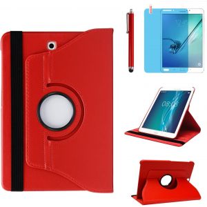 &Eacute;tui Housse Coque pour Samsung Galaxy Tab S2 8.0 Pouces 2015 (SM-T710 SM-T713 SM-T715 T719) - 360 degr&eacute;s Rotation Full Protection Kickstand Case Cover,avec Un Stylo,&Eacute;cran Film (Red) - Neuf