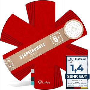 Jexnovashop-Lot De 5 Protège-Poêles Et Protection Empilables Pour Poêles, Casseroles, Bols Et Encore Plus D'ustensiles De Cuisine - Longueur : 32 Cm - En Feutre Rouge - En Forme D'étoile - Neuf