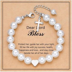 Christian Gifts,Cross Bracelet Baptism Gift Christian Catholic Religious Natural Stone Bead Bracelet Inspirational Birthday Gifts For Her Him Women Men Boy Girls - Neuf