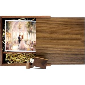 Clé USB en bois 64 Go USB 3.0 avec boîte en noyer pour ranger des photos,plateau de données en bois,lecteur flash USB 64 Go pour anniversaire,mariage ou autres fêtes - Neuf